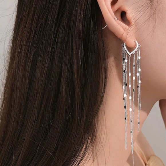🌺NEW 4" Handmade 925 Silver Tassel Heart Earrings - Picture 1 of 12